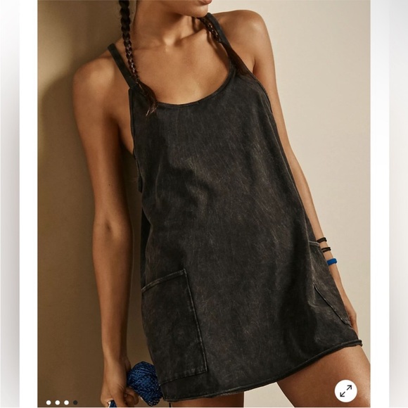 Free People Hot Shot Mini Dress With Pockets In Washed Black.NWT! Sz XS & S - Picture 4 of 15